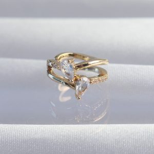 Pirinç Gold Renk Zirkon Taşlı Damla Earcuff Küpe - Görsel 1