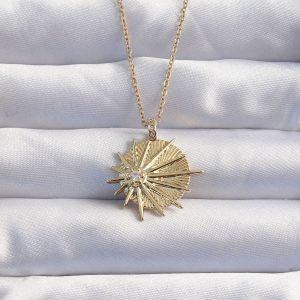 316L Çelik Zincir Gold Renk Zirkon Taşlı Star Model Kolye - Görsel 1