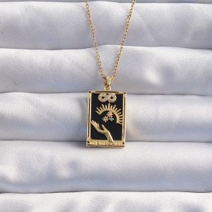 316L Çelik Zincir Gold Renk Sonsuzluk Detay Zirkon Taşlı Tarot Kolye - Görsel 1