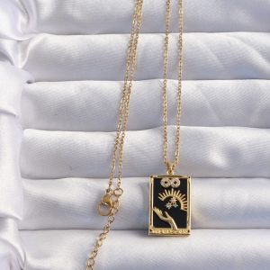 316L Çelik Zincir Gold Renk Sonsuzluk Detay Zirkon Taşlı Tarot Kolye - Görsel 2