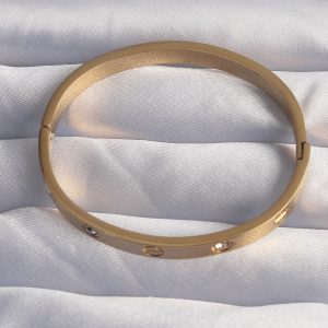 316L Çelik Baby Boy Gold Renk Zirkon Taşlı Model Kelepçe Bilezik - Görsel 2