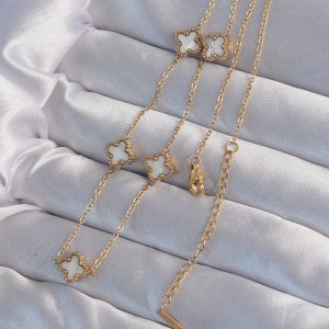 316L Çelik Gold Renk Minimal Beyaz Sedefli Yonca Kolye - Görsel 2