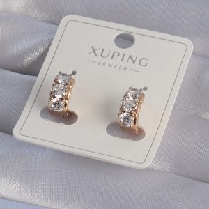 XUPİNG Rose Renk Zirkon Taşlı Minimal Halka Küpe - Görsel 1