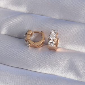 XUPİNG Rose Renk Zirkon Taşlı Minimal Halka Küpe - Görsel 2