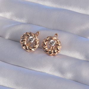 XUPİNG Rose Renk Oval Zirkon Taşlı Burgu Model Küpe - Görsel 2