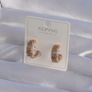 XUPİNG Rose Renk Zirkon Taşlı İşlemeli Halka Küpe - Görsel 1