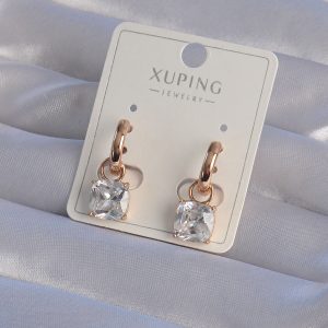 XUPİNG Rose Renk Zirkon Taşlı Halka Küpe - Görsel 1