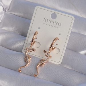 XUPİNG Rose Renk Zirkon Taşlı Kertenkele Model Halka Küpe - Görsel 1