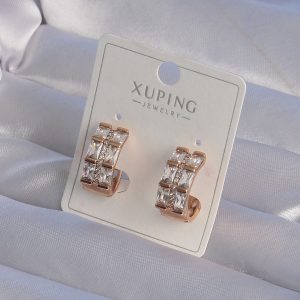 XUPİNG Rose Renk Baget Taşlı Desenli Halka Küpe