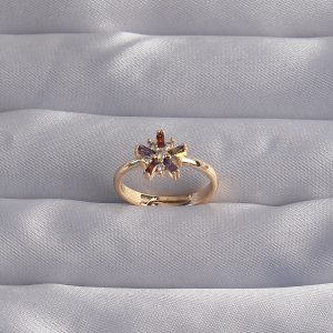 Pirinç Gold Renk Renkli Zirkon Taşlı Ayarlamalı Yüzük - Görsel 1