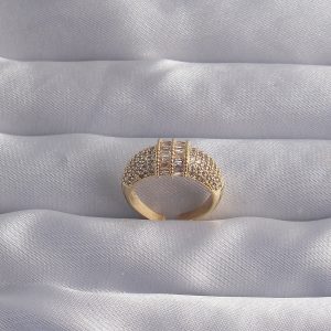 Pirinç Ayarlamalı Gold Renk Zirkon Taşlı Bombeli Yüzük - Görsel 1