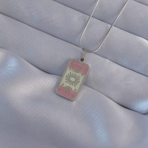 316L Çelik Gümüş Renk Pembe Mineli Ay Figür Tarot Kolye - Görsel 2