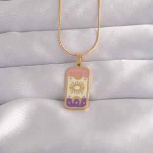 316L Çelik Gold Renk Karışık Mineli Ay Figür Tarot Kolye - Görsel 1