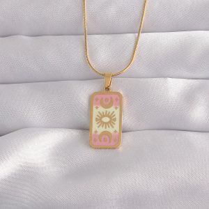316L Çelik Gold Renk Karışık Mineli Ay Figür Tarot Kolye - Görsel 1