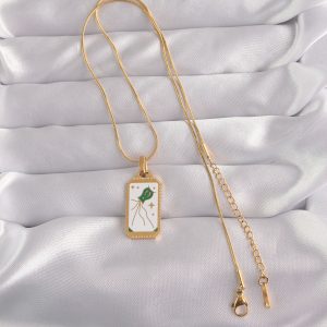 316L Çelik Gold Renk Beyaz Mineli Tarot Kolye - Görsel 2