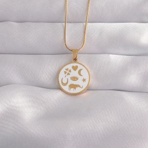 316L Çelik Gold Renk Beyaz Mineli Karışık Figürlü Tarot Kolye - Görsel 1