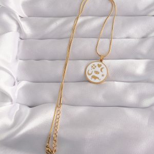316L Çelik Gold Renk Beyaz Mineli Karışık Figürlü Tarot Kolye - Görsel 2
