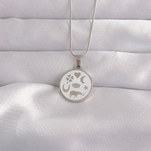 316L Çelik Gümüş Renk Beyaz Mineli Karışık Figürlü Tarot Kolye - Görsel 1
