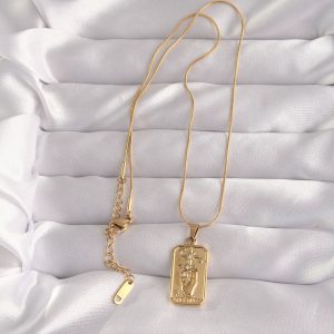 316L Çelik Gold Renk Zirkon Taşlı El Figür Vintage Kolye - Görsel 2