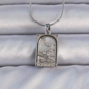 316L Çelik Gümüş Renk Zirkon Taşlı Ay Figürlü Tarot Kolye - Görsel 1