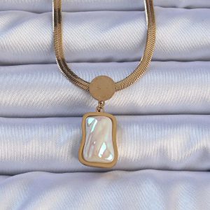 316L Çelik Gold Renk İtalyan Zincir Ezme Taşlı Kolye - Görsel 1