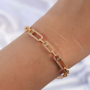 Pirinç Vip Seri Gold Renk Zirkon Taşlı Messika Model Bileklik - Görsel 2
