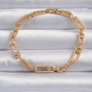 Pirinç Vip Seri Gold Renk Zirkon Taşlı Messika Model Bileklik - Görsel 1