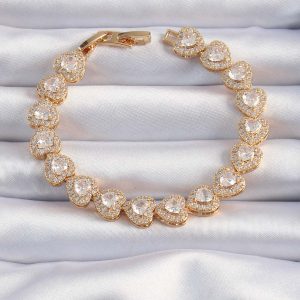 Pirinç Vip Seri Gold Renk Zirkon Taşlı Kalp Model Bileklik - Görsel 1