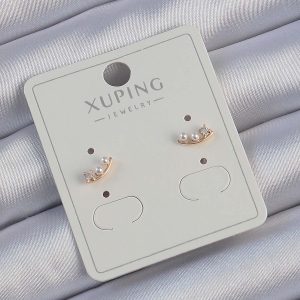 Xuping Rose Renk Zirkon Taşlı İncili Minimal Küpe - Görsel 1