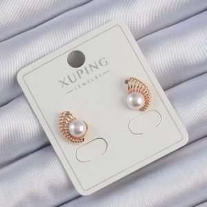 Xuping Rose Renk İncili Tırtıklı Küpe - Görsel 1