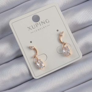Xuping Rose Renk Zirkon Taşlı Kıvrımlı Küpe - Görsel 1
