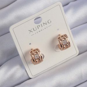 Xuping Rose Renk Zirkon Taşlı Geometrik Desenli Halka Küpe - Görsel 1