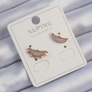 Xuping Rose Renk Zirkon Taşlı Ay ve Güneş Tasarımlı Küpe - Görsel 1