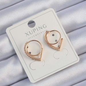 Xuping Rose Renk Zirkon Taşlı Geometrik Küpe - Görsel 1