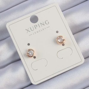Xuping Rose Renk Zirkon Taşlı Minimal Oval Küpe - Görsel 1