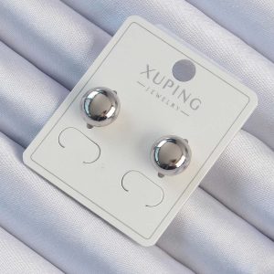 Xuping Gümüş Renk Minimal Bombeli Oval Küpe - Görsel 1