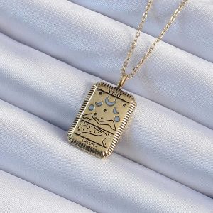 316L Çelik Zincir Eskitme Altın Renk Ay Figürlü Tarot Kolye - Görsel 1