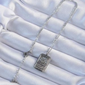 316L Çelik Zincir Eskitme Gümüş Renk Ay Figürlü Tarot Kolye - Görsel 2