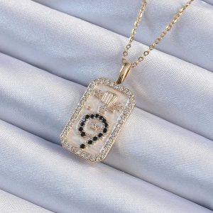 316L Çelik Zincir Altın Renk Zirkon Taşlı Minimal Papatya Figürlü Tarot Kolye - Görsel 1