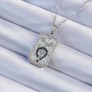 316L Çelik Zincir Gümüş Renk Zirkon Taşlı Minimal Papatya Figürlü Tarot Kolye - Görsel 1