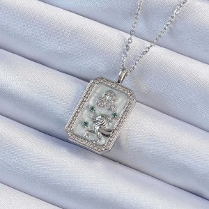 316L Çelik Zincir Gümüş Renk Zirkon Taşlı Aslan Figürlü Tarot Kolye - Görsel 1