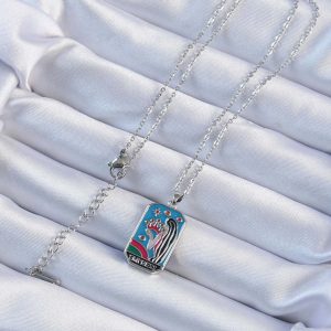 316L Çelik Zincir Gümüş Renk Taç ve Kız Figürlü Renkli Mineli Tarot Kolye - Görsel 2