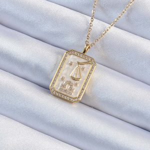 316L Çelik Zincir Altın Renk Zirkon Taşlı Çerçeveli Tarot Kolye - Görsel 1