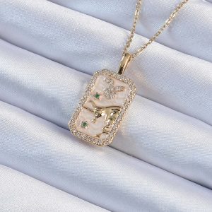 316L Çelik Zincir Altın Renk Zirkon Taşlı Boğa Figürlü Tarot Kolye - Görsel 1
