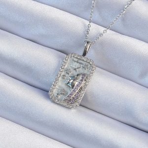316L Çelik Zincir Gümüş Renk Zirkon Taşlı Yüz Figürlü Tarot Kolye - Görsel 1
