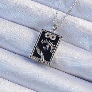 316L Çelik Zincir Gümüş Renk Zirkon Taşlı Sonsuzluk Figürlü Tarot Kolye - Görsel 1