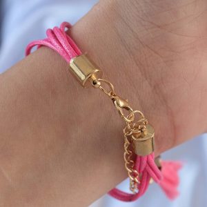 Pembe Zirkon Taşlı İpli Püskül Detay Çoklu Bileklik - Görsel 2