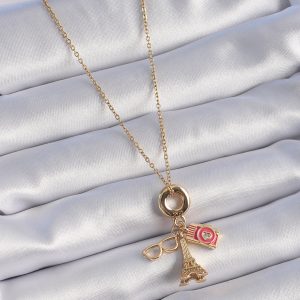 316L Çelik Gold Renk Eyfel Kulesi Fotoğraf Makinesi Figür Charm Model Kadın Kolye - Görsel 2