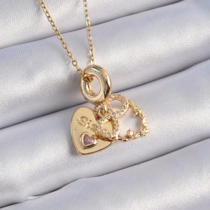 316L Çelik Gold Renk Zirkon Taşlı Sonsuzluk Kalp Figür Charm Model Kadın Kolye - Görsel 1