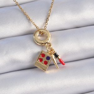 316L Çelik Gold Renk Makyaj Paleti Figür Charm Model Kadın Kolye - Görsel 1